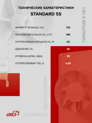 Решетка вентиляционная РКС фланец D125 сетка D161 пластик ERA