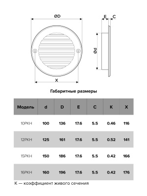 Решетка вентиляционная РКН фланец D100 D136 ASA Terracotta ERA